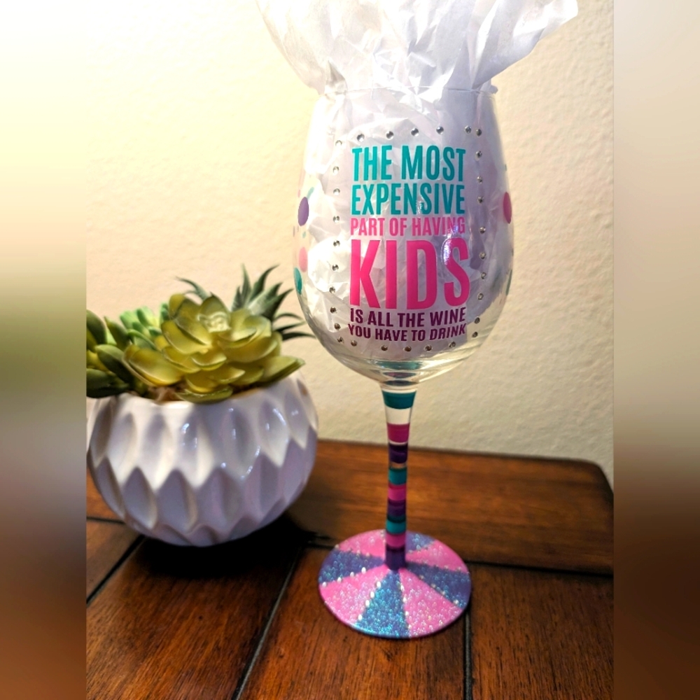 NEW Hand Painted Wine Glass For Moms/Mother's With Rhinestones!